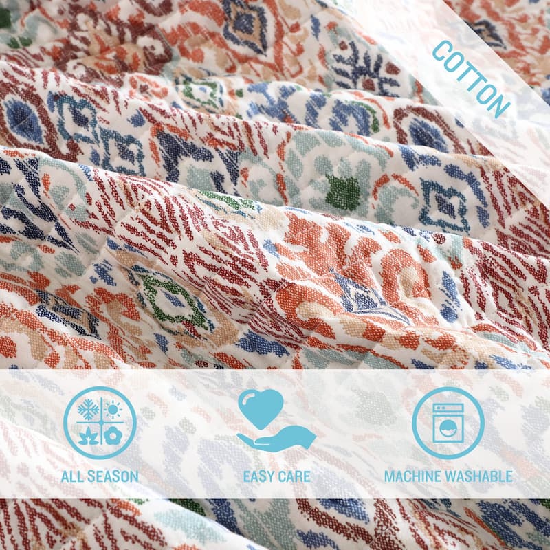 Tommy Bahama Ikat Tropics Cotton Reversible Beige Quilt Set