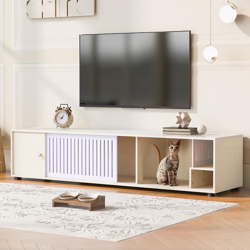 TV Stand with Storage, Cat Litter Box Enclosure with Removable Sliding Door