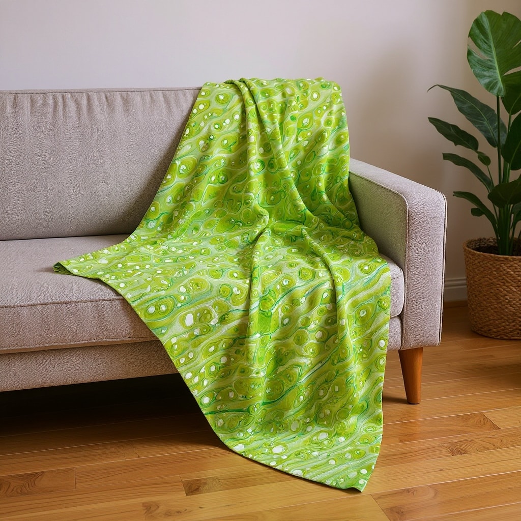HomeRoots 50" X 70" Green And Off White Abstract Plush Throw Blanket