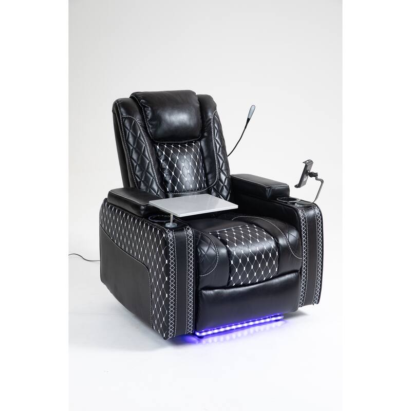 Leather Zero‑Gravity Recliner Chair with Infinite Position, LED & Cup Holders