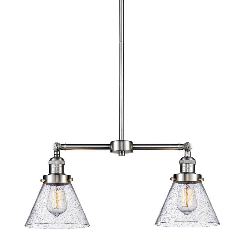 Innovations Lighting Large Cone 2 Light 21" Wide Linear Chandelier - Brushed Satin Nickel / Seedy