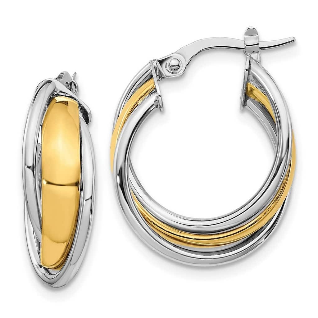 Curata 10k Two tone Gold Polished Three-row Wide Hoop Earrings 22x18mm