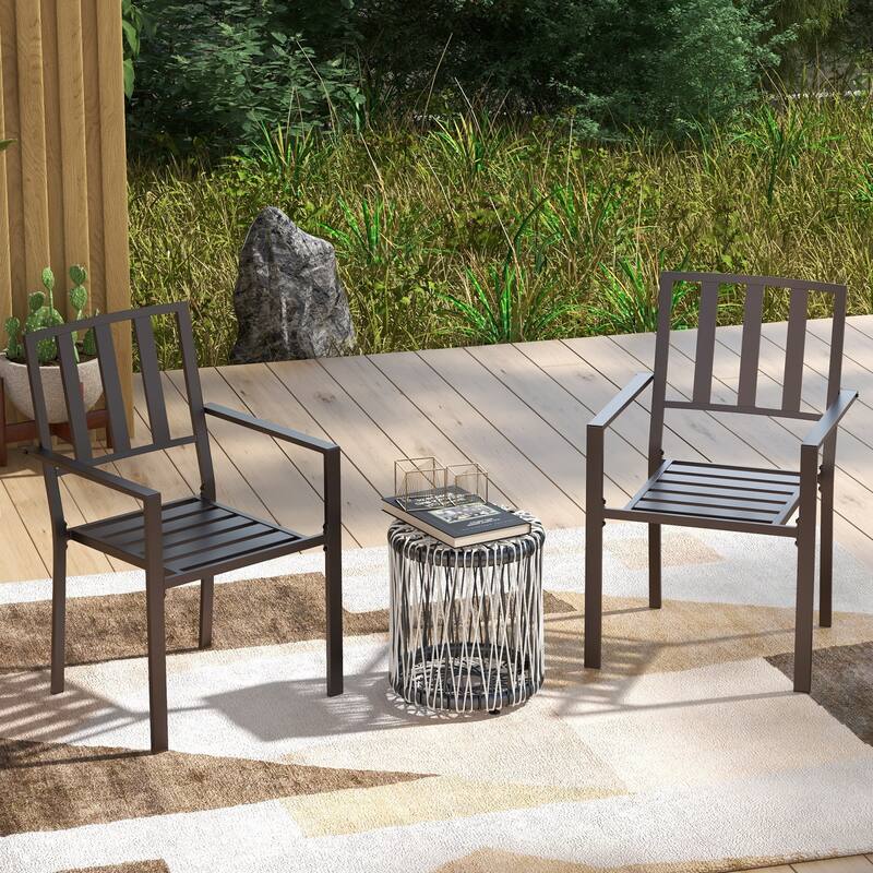 Outsunny Set of 2 Patio Dining Chairs, Stackable Outdoor Garden Bistro Chairs with Metal Slatted Seat & Backrest for Yard