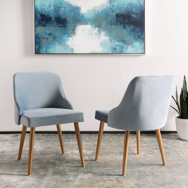SAFAVIEH Nobie 18.3" Upholstered Dining Chair - Grey / Gold (Set of 2) - 21" x 22" x 31" - 21Wx22Dx31H - Slate Blue/Gold