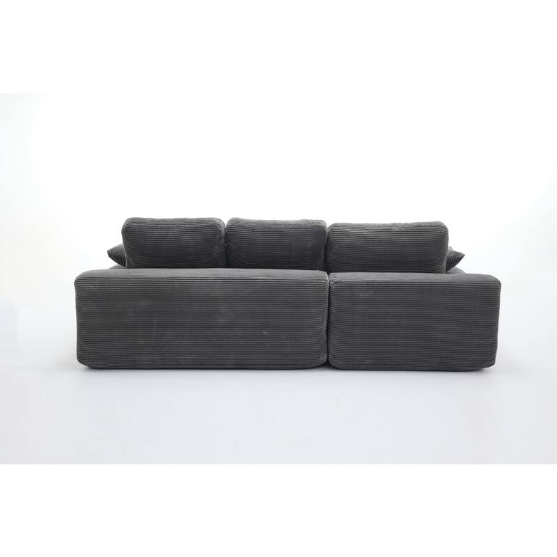 Modular Sectional Cloud Sofa with L-Shape Chaise, Corduroy Upholstered Sleeper Sofa, Compressed Sofa with Pillow