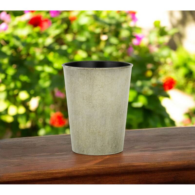 HomeRoots 5" Gray Recycled Plastic Indoor Outdoor Round Pot Planter - Gray