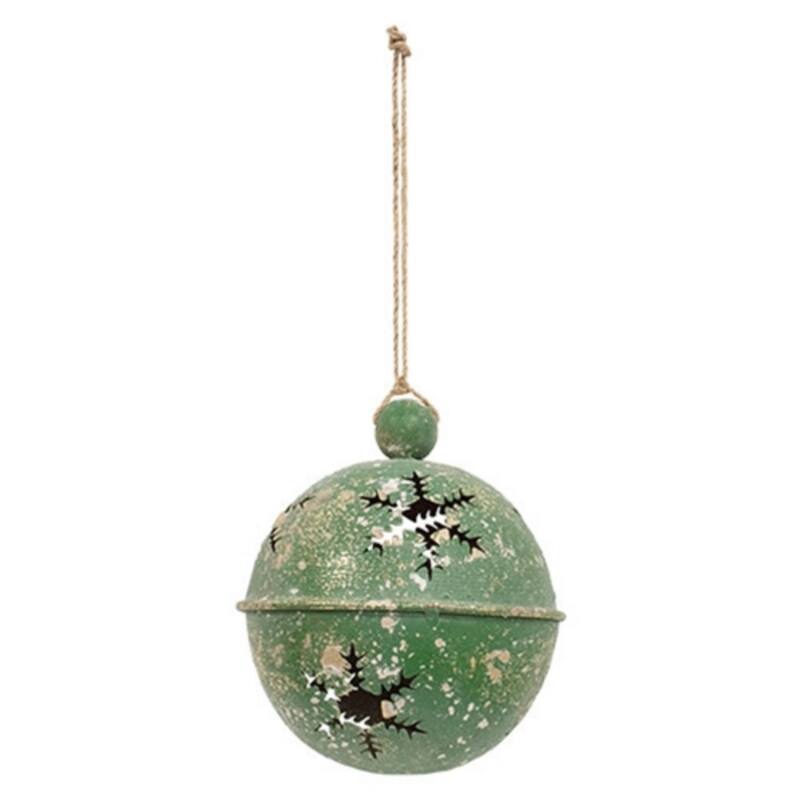 Gleaming Distressed Green Metal Snowflake Jingle Bell - 5" x 7.25 - 5" x 7.25" - Multi