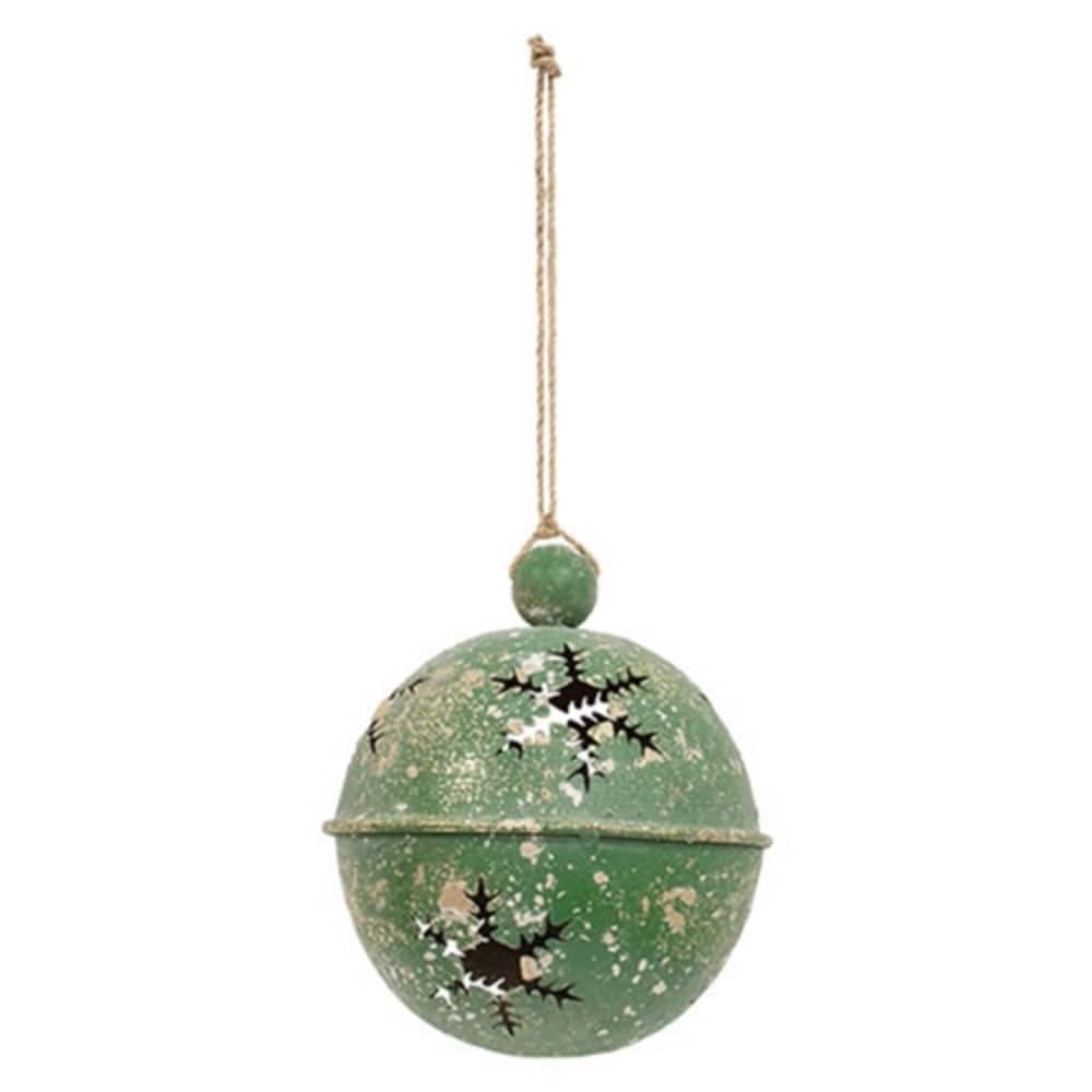 Gleaming Distressed Green Metal Snowflake Jingle Bell - 5" x 7.25 - 5" x 7.25"