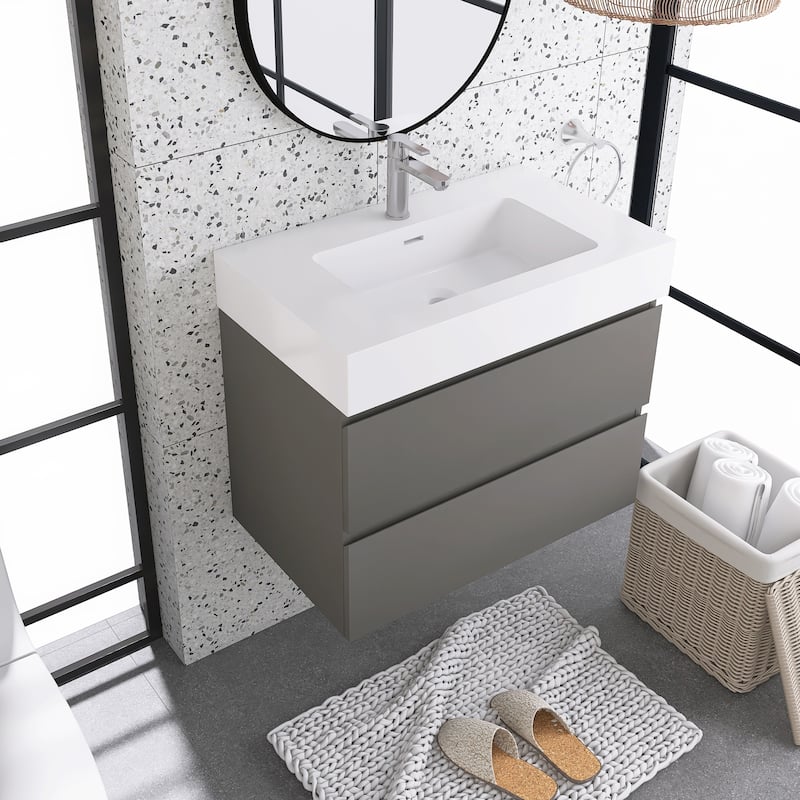 Floating Bathroom Vanity with Solid Surface Top