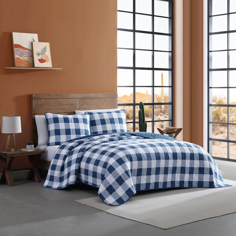 Wrangler Flagstaff Check Blue Cotton Quilt Set