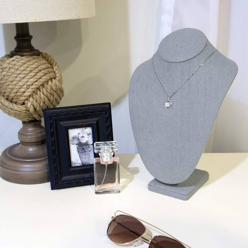 Linen Covered Wood Necklace Bust Display Stand - S