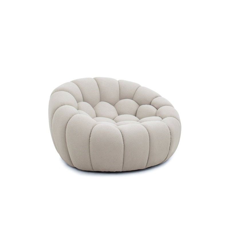 Reno Ola 48 Inch Accent Chair, Tufted Cloud Seat, Beige Fabric, Wood Frame