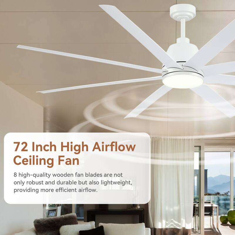 72 Inch Large Ceiling Fan with Light and Remote for Large Living Room Warehouse Outdoor Patio Farmhouse - 72 Inches