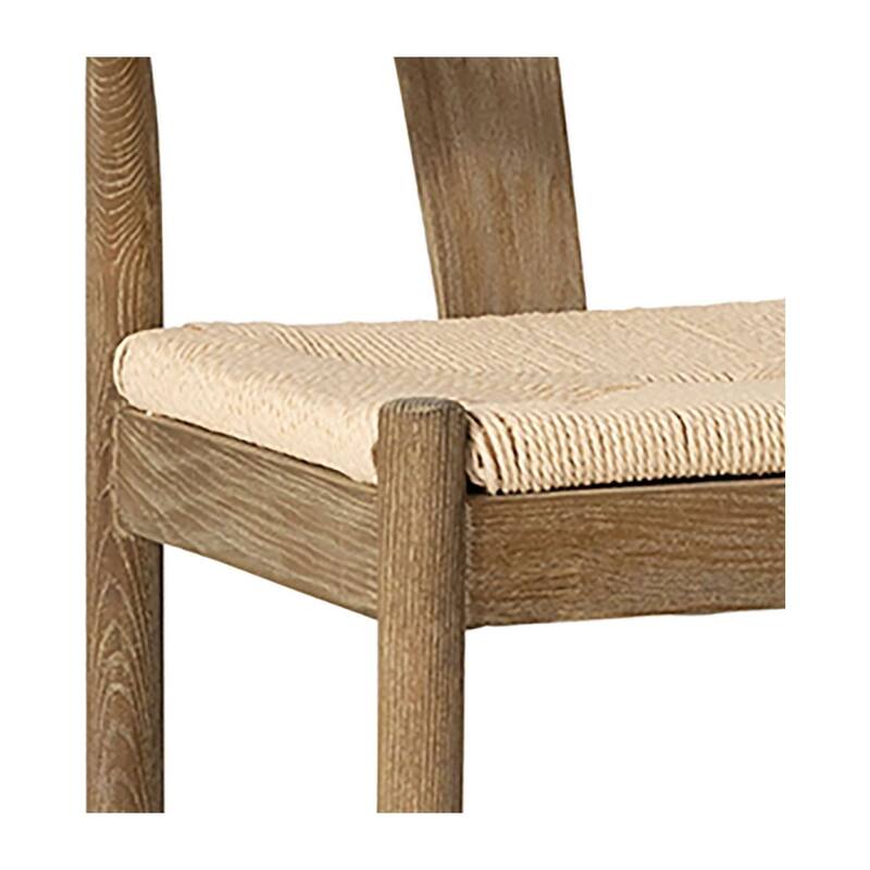 Emilio Mid-Century Modern Curved Back Natural Finish Oak Counter Stool with Woven Craft Paper Seat