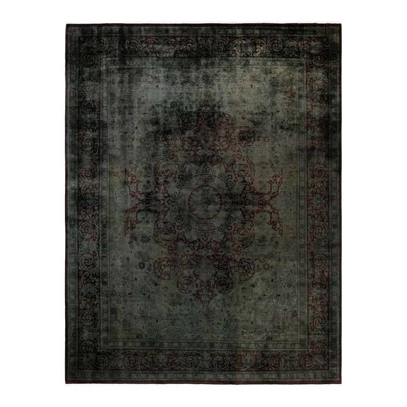 Overton Hand Knotted Wool Vintage Inspired Modern Contemporary Overdyed Gray Area Rug - 9' 3" x 12' 0"