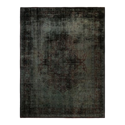 Overton Hand Knotted Wool Vintage Inspired Modern Contemporary Overdyed Gray Area Rug - 9' 3" x 12' 0"