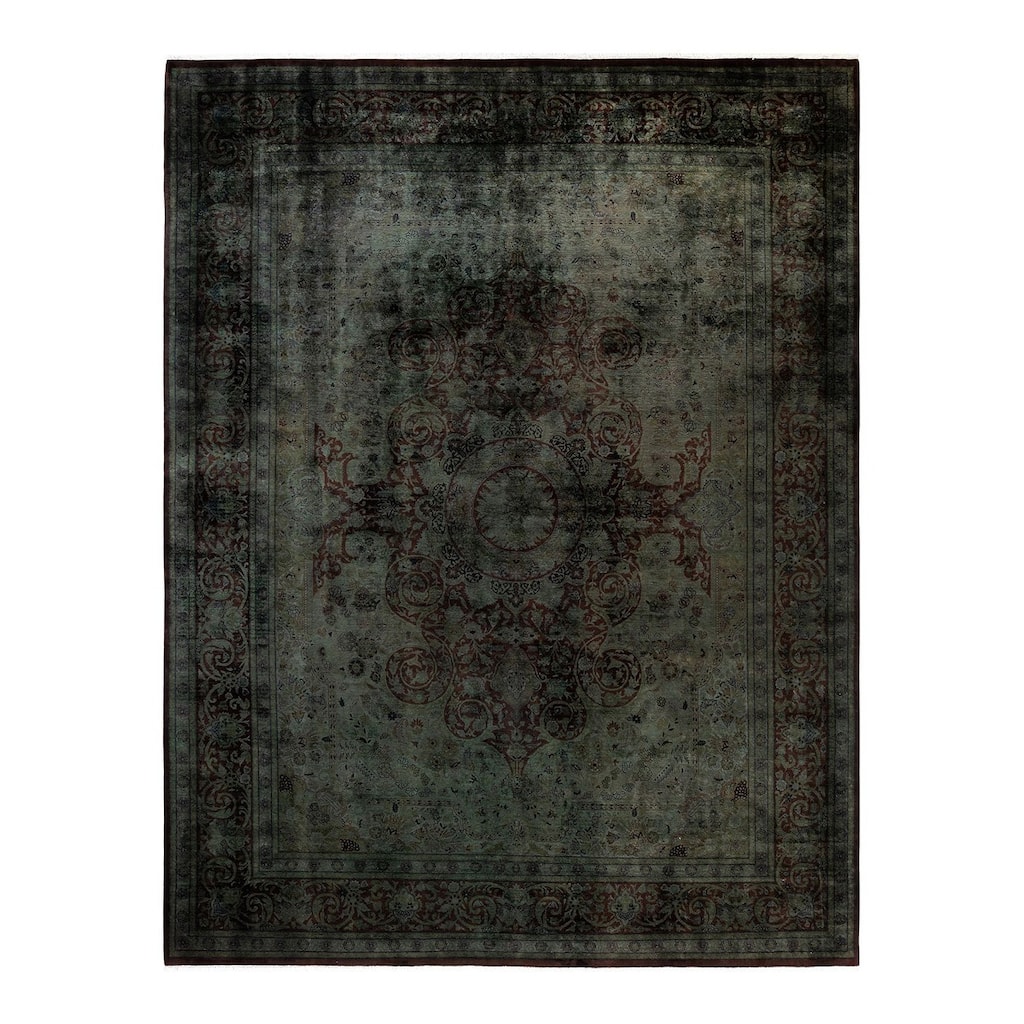 Overton Hand Knotted Wool Vintage Inspired Modern Contemporary Overdyed Gray Area Rug - 9' 3" x 12' 0"