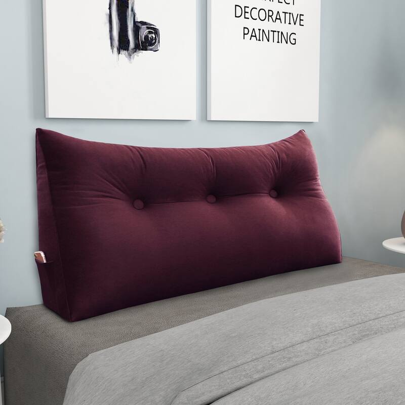 WOWMAX Bed Rest Reading Wedge Headboard Pillow Velvet Red