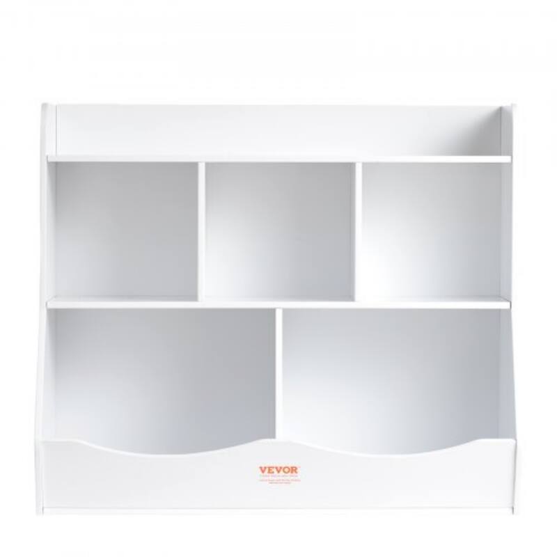 White Kid Toy Storage Cubby Organizer with Bookshelf and 5 Compartment Perfect for Nursery and Playroom - 35” × 16” × 30”