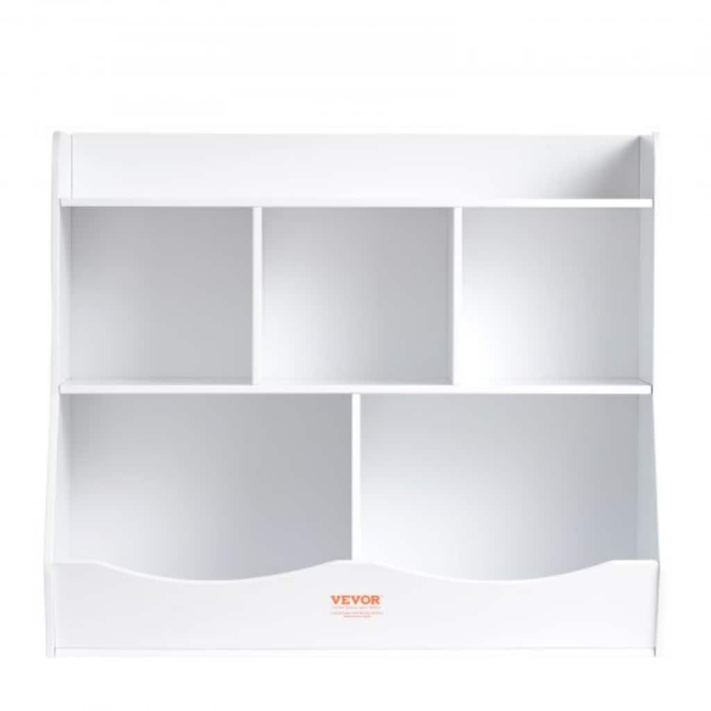 White Kid Toy Storage Cubby Organizer with Bookshelf and 5 Compartment Perfect for Nursery and Playroom - 35” × 16” × 30”