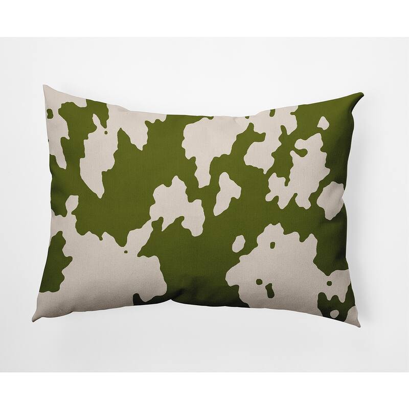 Moo Print Indoor/Outdoor Throw Pillow - 14" x 20" - Olive
