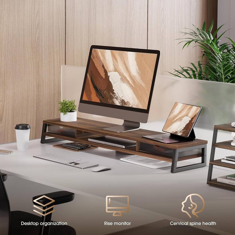 Fenge Dual Monitor Stand Riser for Desk, 42.5in Large Monitor Stand for 2 Monitor - 42.5x9.2x5.4 inches