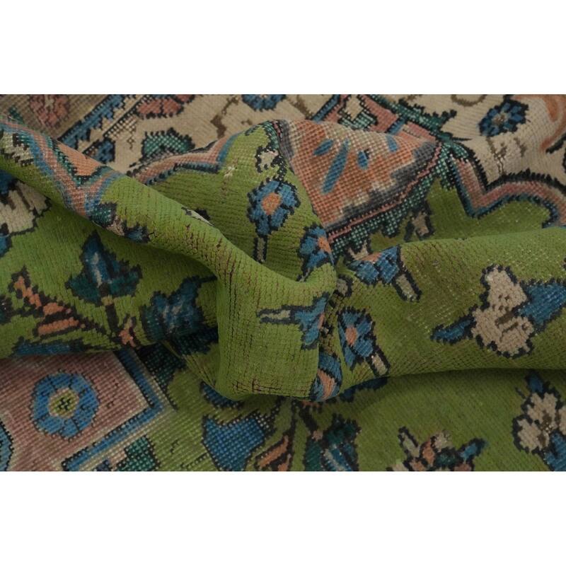 Hand Knotted Oriental 100% Wool Carpet Traditional Floral Green Tabriz Area Rug - 9' 10'' X 6' 5''