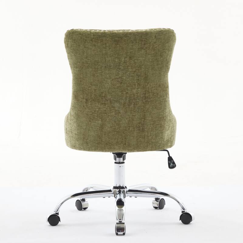 Chenille Upholstered Swivel Office Chair, Tufted Button Home Office Chair, Adjustable Vanity Chair with Metal Base
