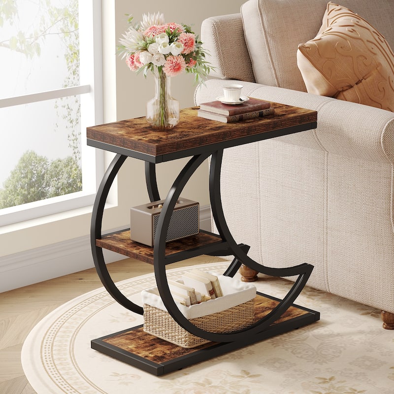3-Tier End Table, Industrial Side Tables with 3 Storage Shelves