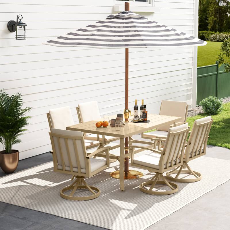 EGEIROS LIFE AluLux 7-Piece Aluminum Patio Dining Set with 6 Swivel Dining Chairs and Washable Cushions