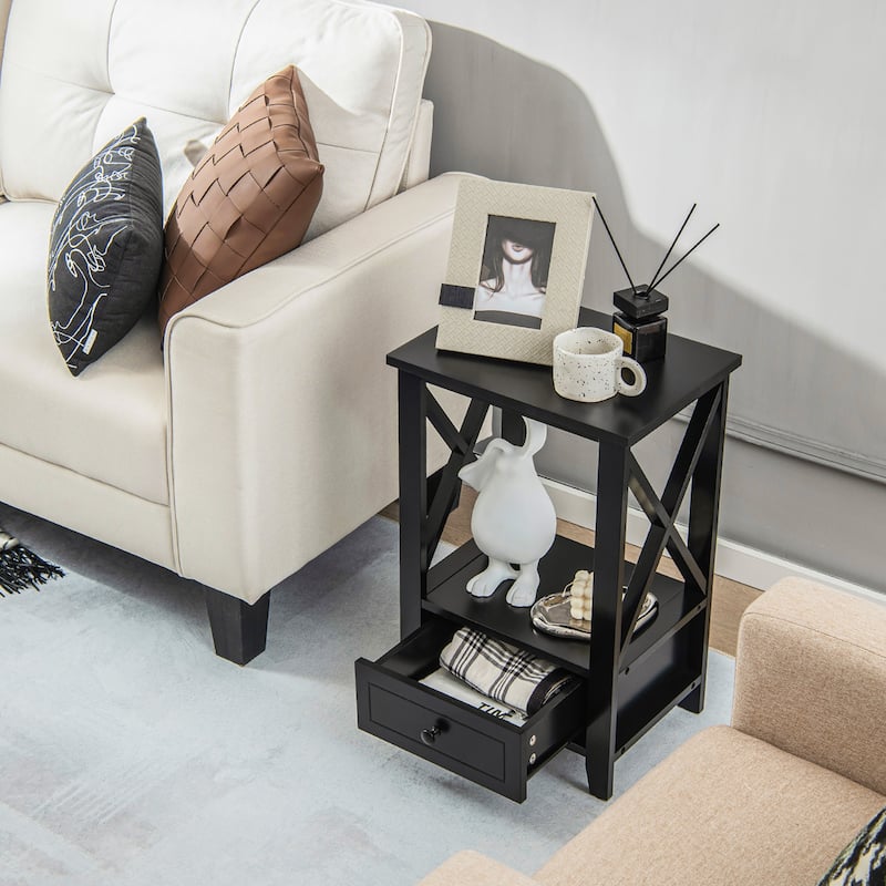Costway Modern Nightstand with Bottom Drawer Storage Shelf Small Side