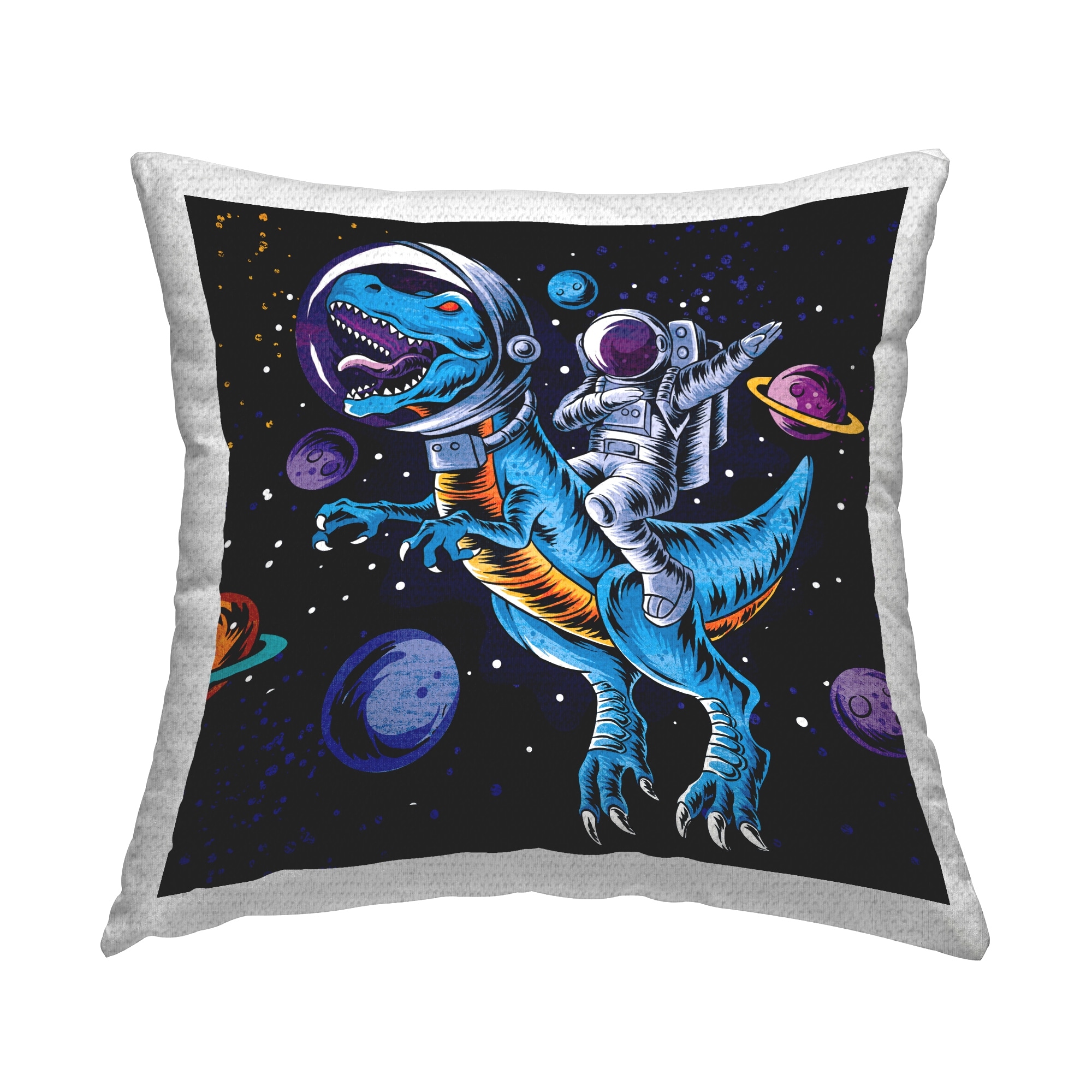 Stupell Dinosaur & Astronaut Outer Space Printed Outdoor Throw Pillow Design by Elephant Stock
