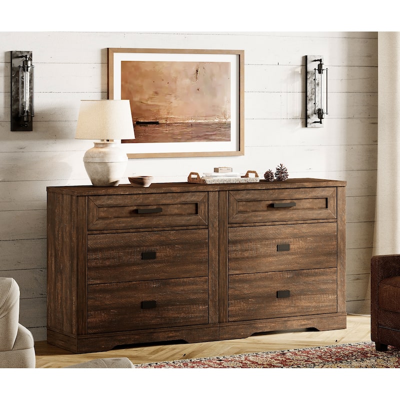 WAMPAT Mid Century Modern Dresser, 31.9" Tall Storage Cabinet with Drawers - Brown - 6-drawer