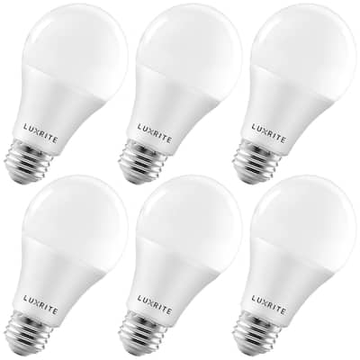 Luxrite A19 LED Light Bulbs 100W Equivalent Dimmable, 1600 Lumens, Enclosed Fixture Rated, Energy Star, E26 Base 6-Pack