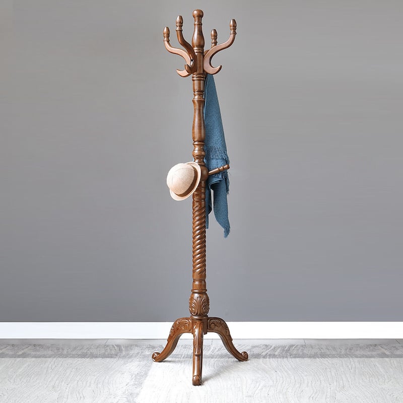 Creative Solid Ash Wood Freestanding Coat Rack with 8 Hooks