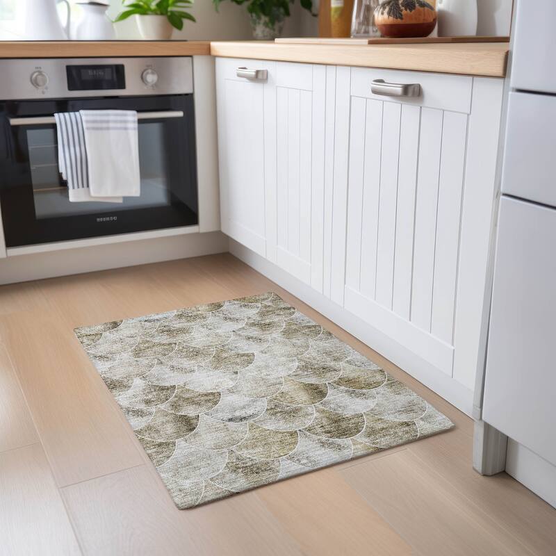 Machine Washable Indoor/ Outdoor Chantille Contemporary Rug - Beige - 1'8" x 2'6"