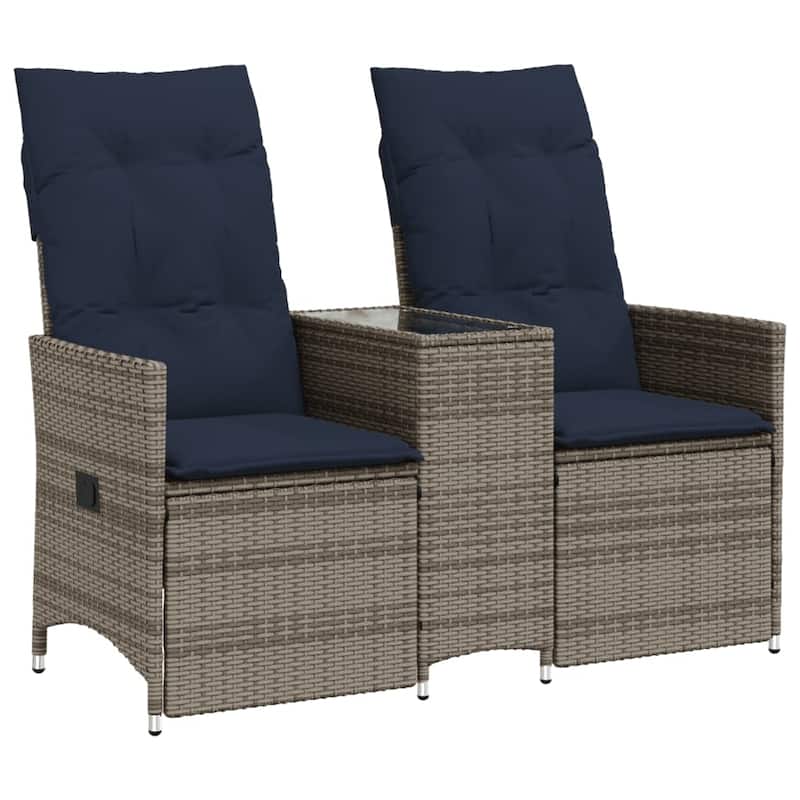 vidaXL Reclining Patio Sofa 2-Seater with Table Gray Poly Rattan - 51.2 x 23.2 x 36.2
