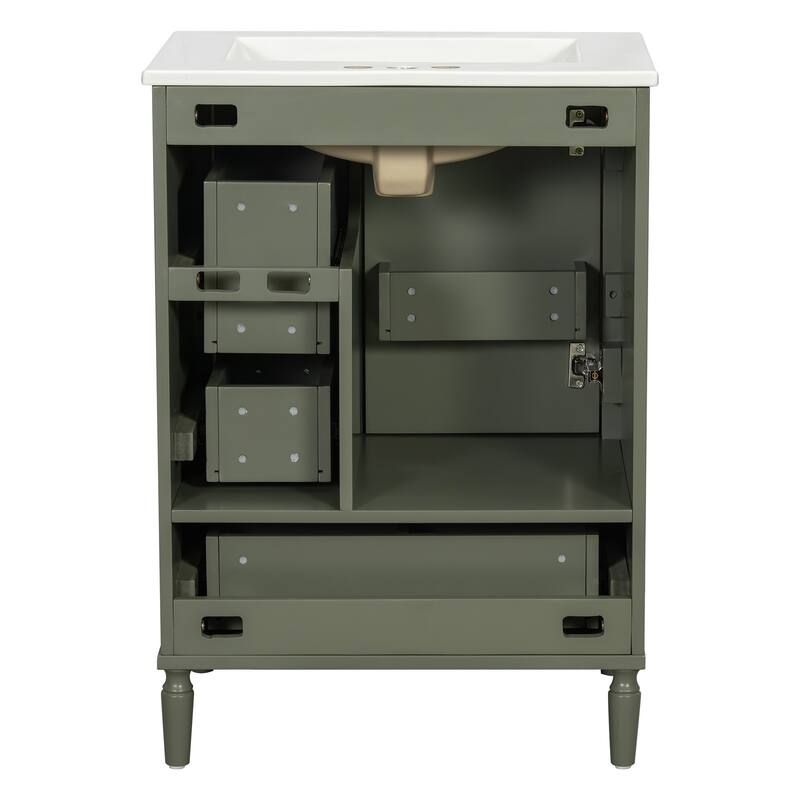 GDFStudio - Fernwell Transitional Freestanding Bathroom Vanity Cabinet with Ceramic Sink, Soft Close Drawers & Door Storage