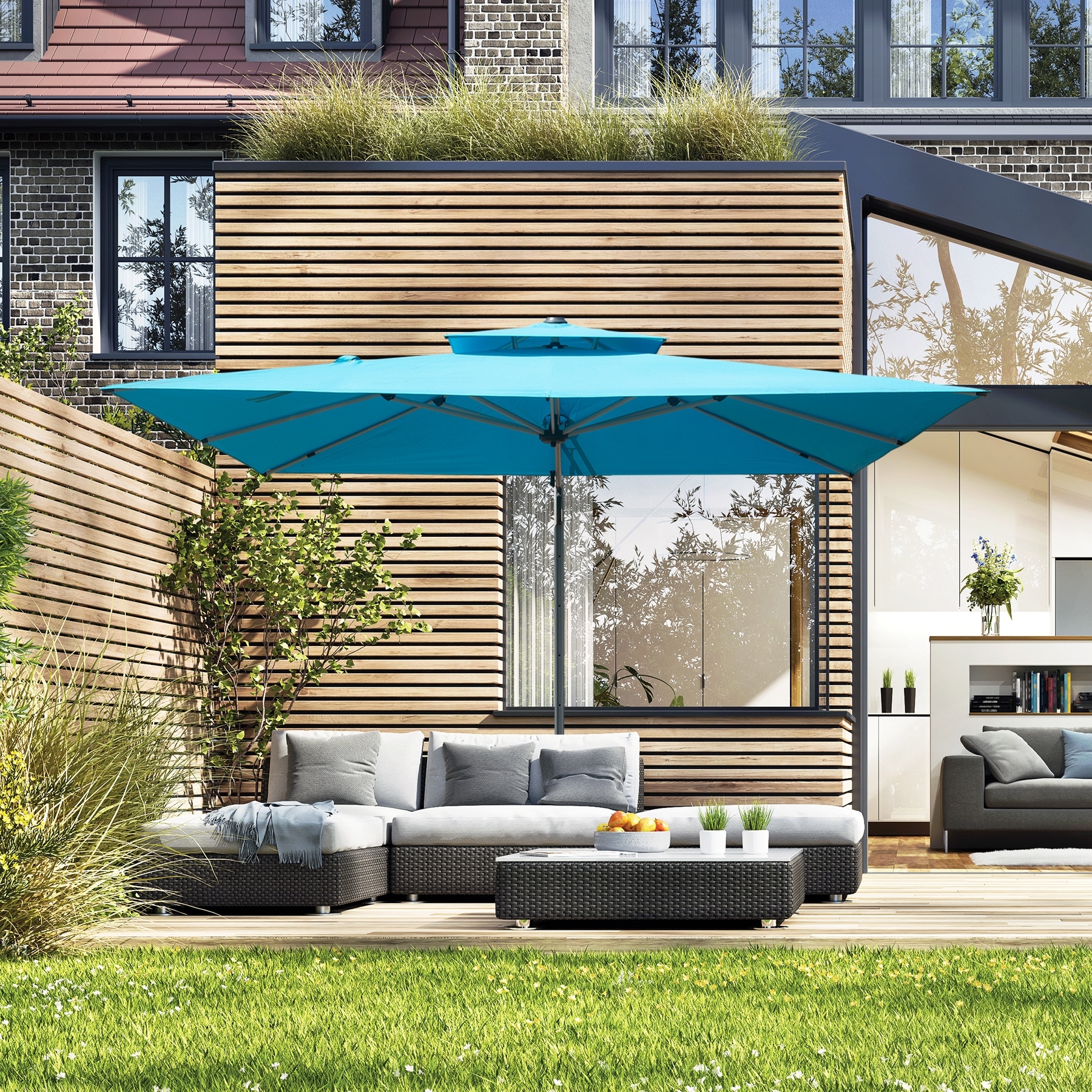 Clihome 9'x 11' Cantilever Umbrella with Center Pole