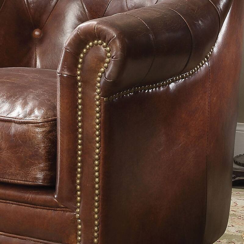 Crispin Vintage Dark Brown Button-Tufted Accent Chair
