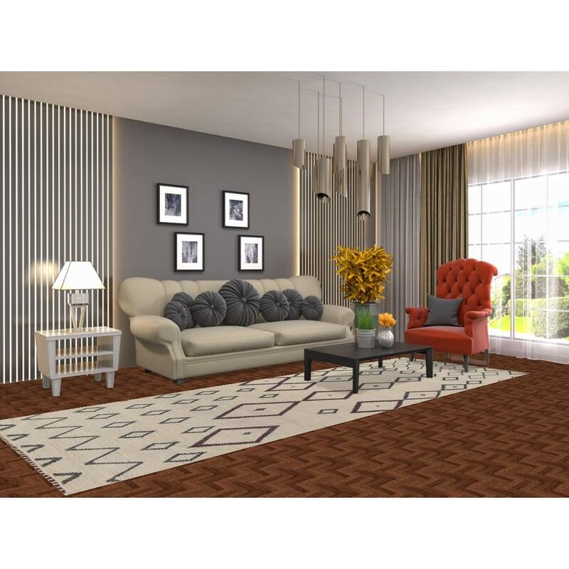 Modern Geometric Moroccan Runner Rug Hand-Knotted Wool Carpet - 3'11"x 11'7"