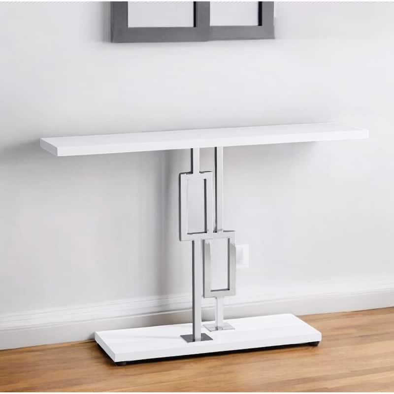 47" Rectangular Living Room Console Table with White Wood Top and Chrome Metal Base and Storage Shelf - 47.25”L x 12”W x 31.75”H