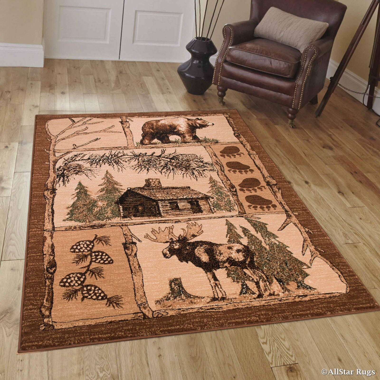 Shop Brown Cabin With Moose And Bear Animal Wildlife Area Rug 3 9 X 5 1 Overstock 12122636