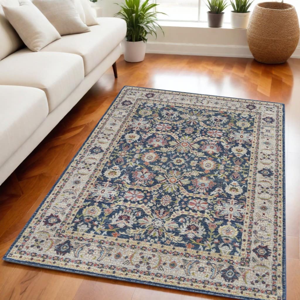 Hunod Power Loomed Distressed Floral Traditional Non Skid Area Rug By HomeRoots - 90' X '63' X '0.5
