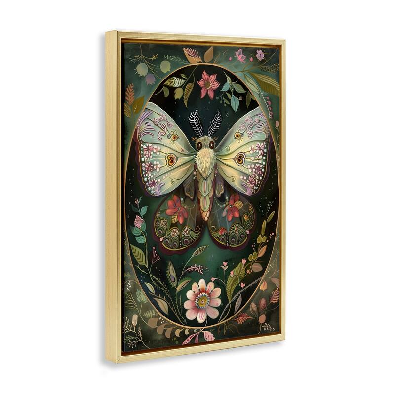 Stupell Green Toned Victorian Moth Framed Floater Canvas Wall Art Design By The Dutch Lady