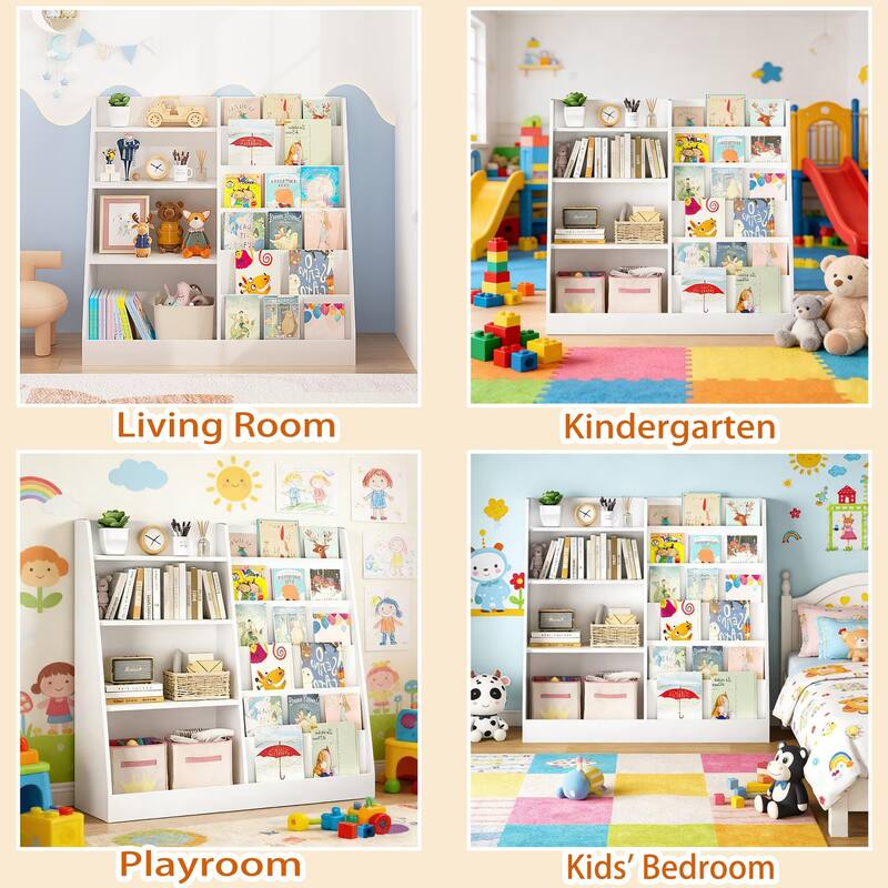 Kids Bookshelf and Toy Storage Organizer, Multifunctional 4 Tier Wooden Kids Book Shelf with Bookcase Display Stand