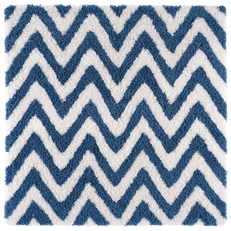 SAFAVIEH Handmade Kanesha Shag Karien Rug - 5' Square - Ivory/Blue