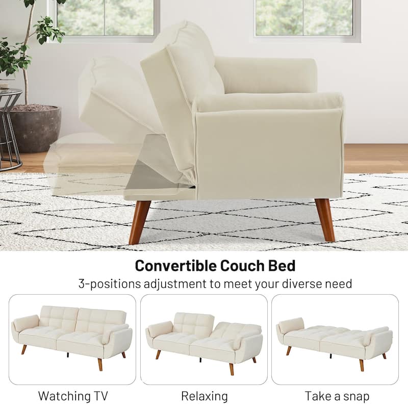 Futon Sofa Bed, Convertible Sleeper Couch with Pillows, Foldable Loveseat Furniture for Living Room
