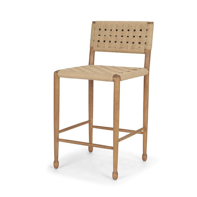 Brinley Woven Paper Rope w/ Brown Wood Frame Counter Stool - 19.0L x 21.0W x 39.0H - Bar Height - Single - Brown