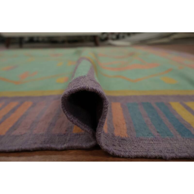 Hand Woven Oriental 100% Wool Carpet Southwestern Tribal Green Kilim Area Rug - 9' 8'' X 8' 9''